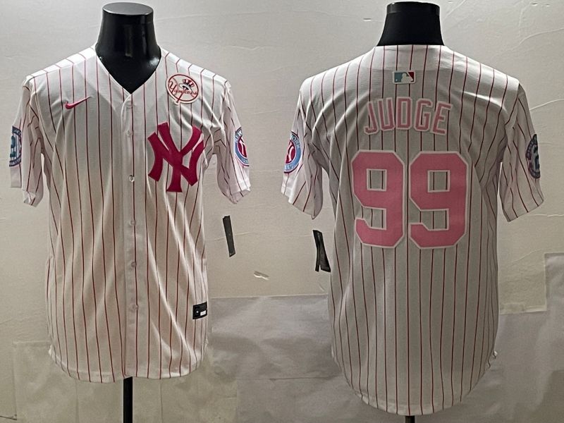 Men New York Yankees #99 Judge Stripe Red Jointly Name 2025 Nike MLB Jersey style 5